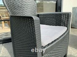 Akita 3 Piece Bistro Set Table And Chairs Rattan Effect Garden Set With Cushions