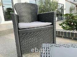 Akita 3 Piece Bistro Set Table And Chairs Rattan Effect Garden Set With Cushions