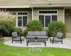 Aluminium 5 Seater Lounge Set, Grey Patio Sofa Garden Outdoor Chairs Sun