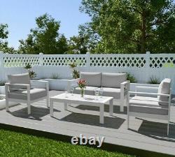 Aluminium Outdoor Garden Furniture 4 Seat Sofa Set Coffee Table White Grey