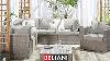 Beliani Rattan Lounge Set Brown 6 Seater Light Grey Cushions Contare