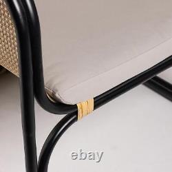 Bermuda Armchair Black Curved Rattan Chair Bohemian Cane Frame Grey Cushion