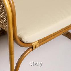 Bermuda Armchair Natural Curved Rattan Chair Bohemian Cane Frame Grey Cushion