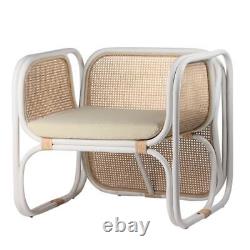 Bermuda Armchair White Curved Rattan Chair Bohemian Cane Frame Grey Cushion