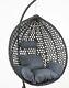 Black 105cm Hanging Rattan Patio Garden Egg Chair With Grey Cushions, Withp Cover
