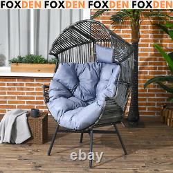 Black Outdoor Rattan Garden Egg Chair with Thick Cushion Patio Cocoon Pod Seat