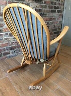 Blonde Ercol grandfather rocking chair model 315 with new cushions