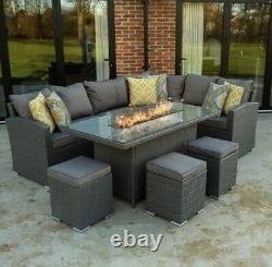 Bracken Outdoors Furniture Set With Corner Casual Dining + Gas Fire Pit