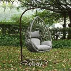 CGC Grey Egg Chair Hand Weaved Rattan Rust Proof Swing Large Grey Cushion