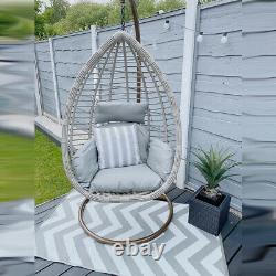 CGC Grey Hand Weaved Rattan Egg Swing Chair Rust Proof Large Grey Cushion
