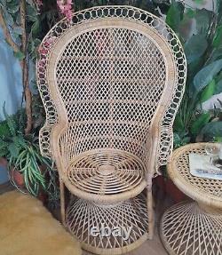 Cane Bella handmade Peacock chair + Grey Stripe Seat Cushion