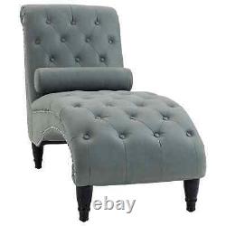 Chaise Lounge Curve Single Chair Tufted Padded Seat Pillow Cushion Armless Grey