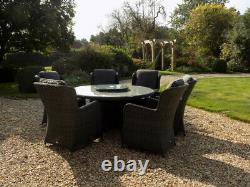 Charcoal Grey Rattan Garden Furniture Dining 1.5m Table & 6 Chairs Outdoor Patio