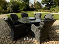 Charcoal Grey Rattan Garden Furniture Dining 1.5m Table & 6 Chairs Outdoor Patio