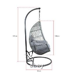 Charles Bentley Hanging Egg Shaped Rattan Swing Chair With Cushion Grey