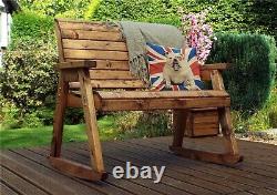 Charles Taylor Wooden Garden 2 Seater Rocker Bench Rocking Chair & Grey Cushion
