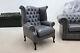 Chesterfield Queen Anne Wing Chair Handmade In Bonded Grey Leather