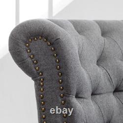 Chesterfield Wing Back Chair Tufted Fabric Button Fireside Armchair Lounge Sofa