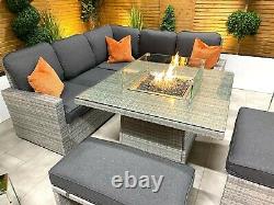 Chimes Stone Grey Milan Compact Corner Dining Set with Firepit Table
