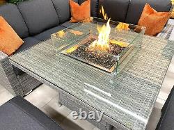 Chimes Stone Grey Milan Compact Corner Dining Set with Firepit Table