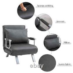 Convertible Chair Recline Futon Lounge Seat Single Guest Bed Cushion Pillow Grey
