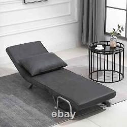 Convertible Chair Recline Futon Lounge Seat Single Guest Bed Cushion Pillow Grey