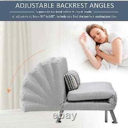 Convertible Futon Sofa Single Bed Chair Padded Lounge Seat Cushion Pillow Grey