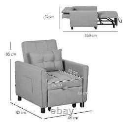 Convertible Single Sofa Bed Cosy Lounge Chair Reclining Padded Seat Cushion Grey