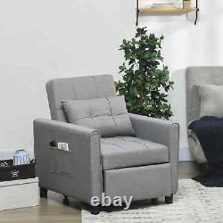 Convertible Single Sofa Chair Reclining Back Lounge Cushion Seater Pillow Grey