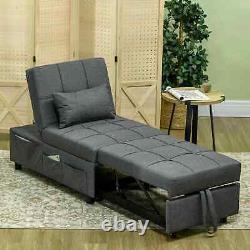 Convertible Sleeper Chair Reclining Lounge Bed Padded Cushion Seat Pillow Grey