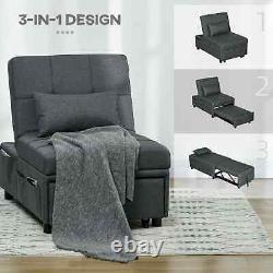 Convertible Sleeper Chair Reclining Lounge Bed Padded Cushion Seat Pillow Grey