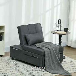 Convertible Sleeper Chair Reclining Lounge Bed Padded Cushion Seat Pillow Grey