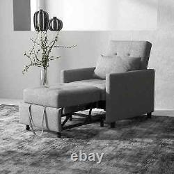 Convertible Sofa Bed Reclining Armchair Single Lounge Sleeper Cushion Seat Grey