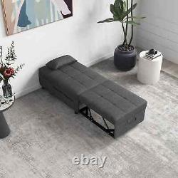 Convertible Sofa Bed Reclining Pull Out Seater Single Chair Padded Cushion Grey