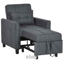 Convertible Sofa Bed Single Sleeper Chair Reclining Cushion Seat Guestroom Grey