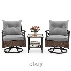 Costway 3 Piece Patio Swivel Rocker Set Wicker Rocking Chairs with Back Cushions