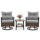 Costway 3 Piece Patio Swivel Rocker Set Wicker Rocking Chairs With Back Cushions