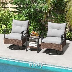 Costway 3 Piece Patio Swivel Rocker Set Wicker Rocking Chairs with Back Cushions