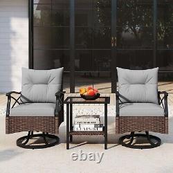 Costway 3 Piece Patio Swivel Rocker Set Wicker Rocking Chairs with Back Cushions