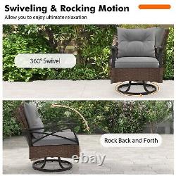 Costway 3 Piece Patio Swivel Rocker Set Wicker Rocking Chairs with Back Cushions