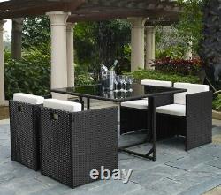 Cube Rattan Garden Furniture Dining Set. 4 Seater with Dining Table and Chairs