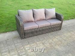 Curved Arm 3 Seater Wicker Rattan Sofa Set Garden Furniture Grey Patio Outdoor