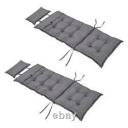 Dark Grey Polyester Garden Chair Cushions 120x50cm, Set of 2, with Ties