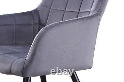 Dark Grey Single Set of 2/4/6 Velvet Upholstered Dining Chairs Padded Seat