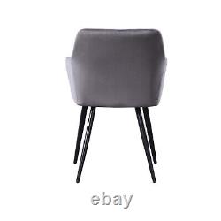 Dark Grey Single Set of 2/4/6 Velvet Upholstered Dining Chairs Padded Seat