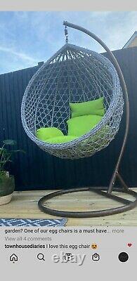 Darows Rattan Hanging Egg Chair Swing Full-Size Single Grey + Cushion