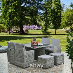 Deluxe 9 Piece 8 Seater Rattan Cube Dining Table Garden Furniture Patio Set