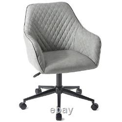 Desk Chair with Arms Luxurious Cushion PU Leather for Home Office Retro Grey
