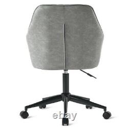 Desk Grey Chair with Arms Luxurious Cushion PU Leather for Home Office Swivel