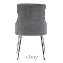 Dining Chairs Velvet Set Padded Seat Metal Leg Kitchen Chair Home Office Grey UK